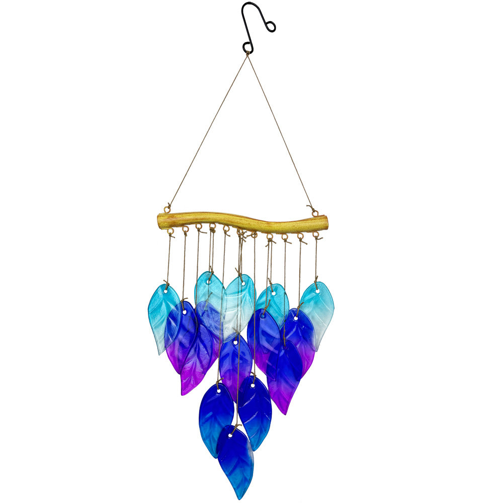 Wholesale Wind Chime Iron Art Hot Melt Colored Glass Fish Leaf Ornament